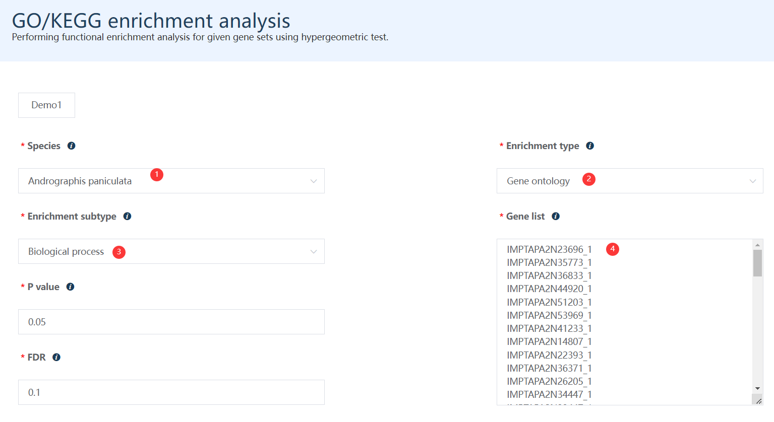 A screenshot of the one type of selection for GO Biological process enrichment for some differentially expressed genes identified in chapter 5.