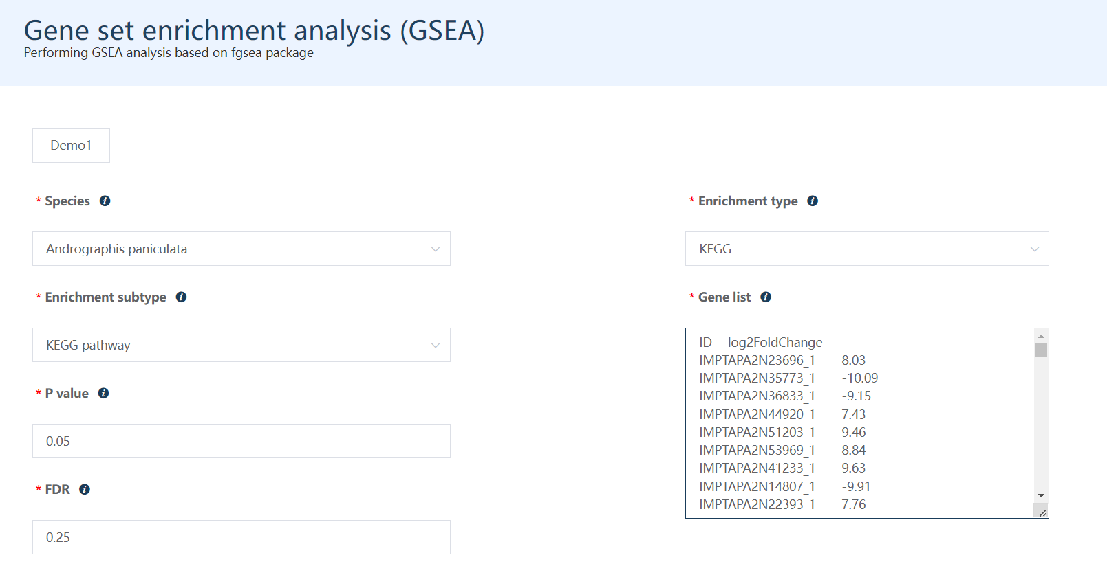 A screenshot of the one type of selection for GSEA enrichment based on KEGG annotation for all genes identified in chapter 5.