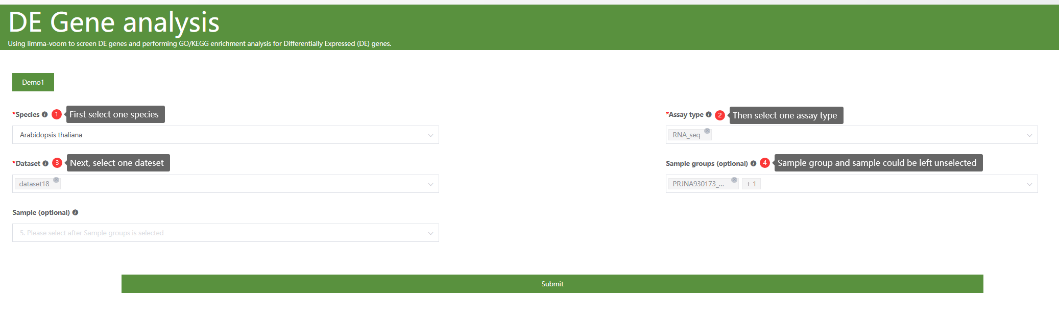 A screenshot of the first step of DE gene analysis.