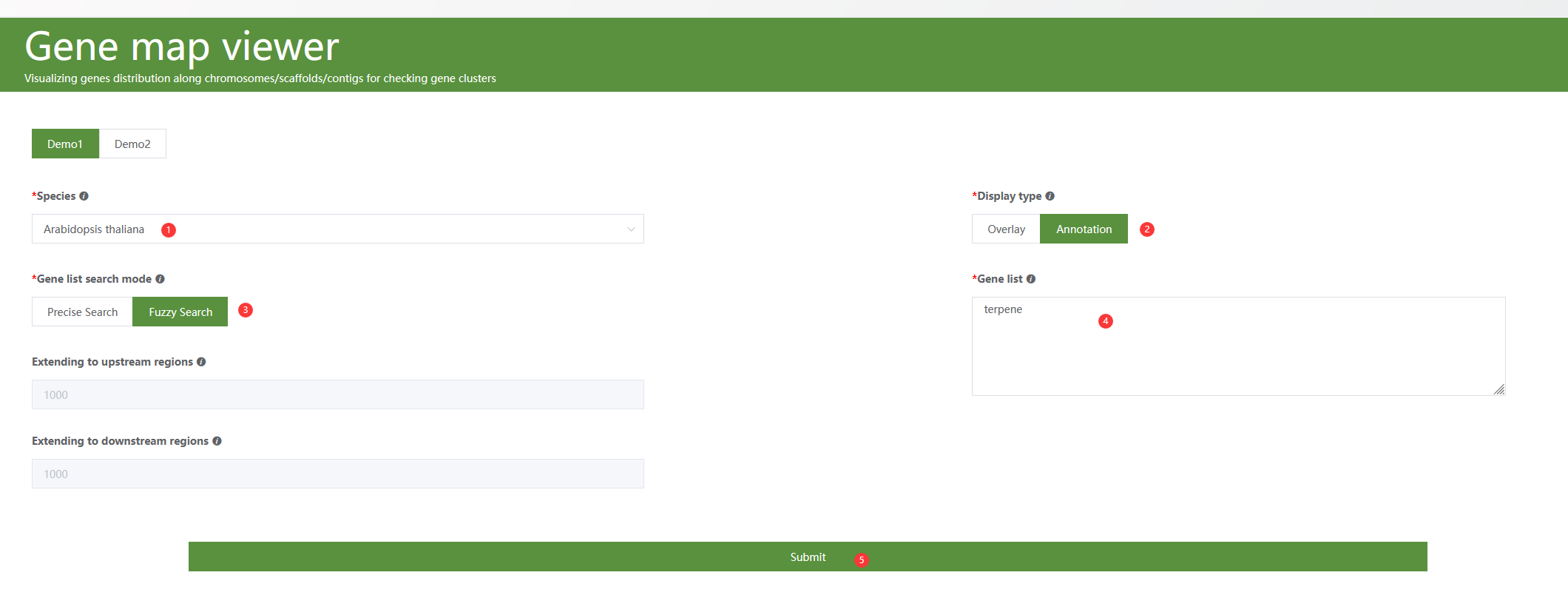 A screenshot of the one type of selection for Gene map viewer.