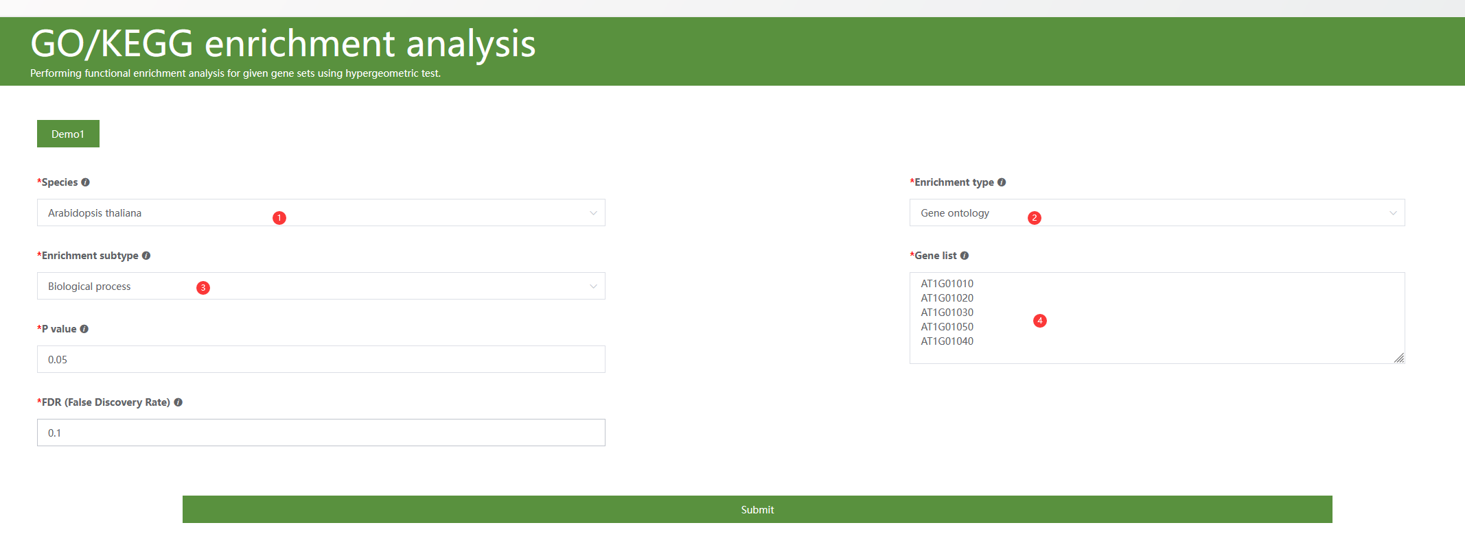 A screenshot of the one type of selection for GO Biological process enrichment for some differentially expressed genes identified in chapter ??.