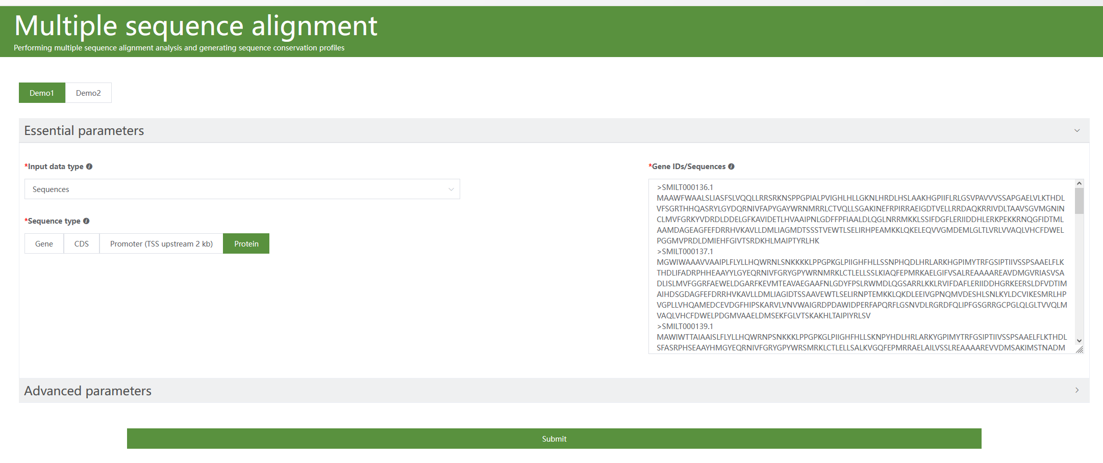 A screenshot of the one type of selection for Multiple Sequence Alignment.