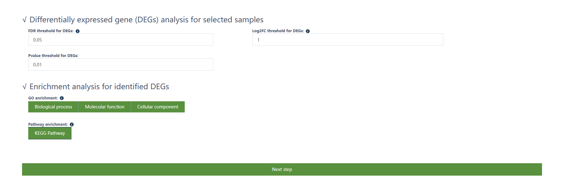 Set the FDR and absolute Log2FC for screening DE genes.